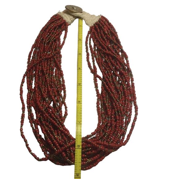 Lucky Brand Multi-strand Dark Orange And Gold Seed Bead Necklace - Picture 7 of 9